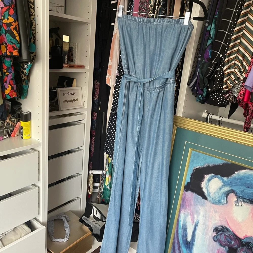 Strapless chambray jumpsuit - Picture 7 of 8